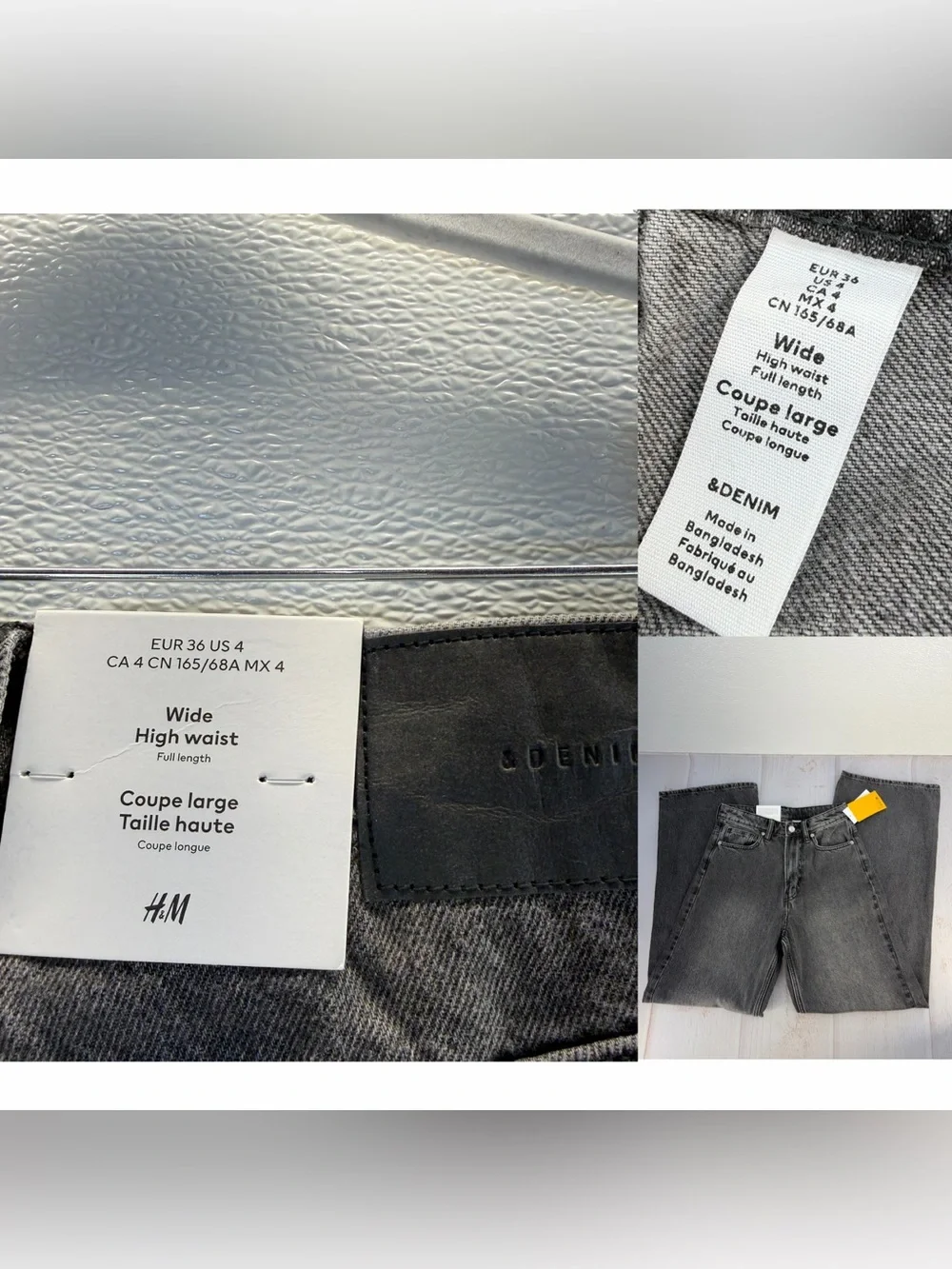 H&M Wide Leg High Waist Jeans‎ US 4 Gray Wash Full Length NWT